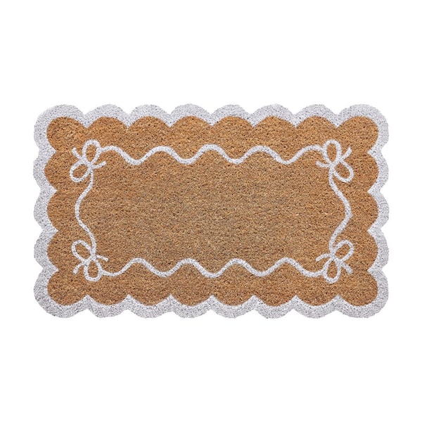 White Ribbon Scalloped Border 18 in. x 30 in. Indoor/Outdoor Coir Door Mat