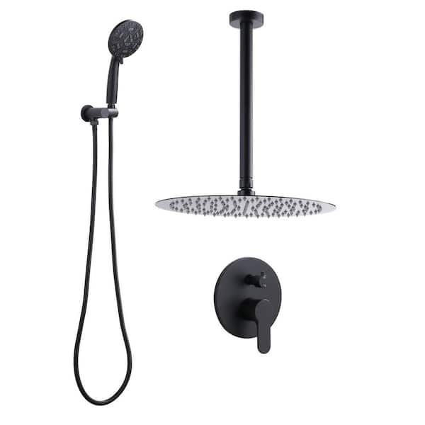 8-Spray 12 in. Dual Ceiling Mount Fixed and Handheld Shower Head 1.8 GPM Rain Shower System in Matte Black