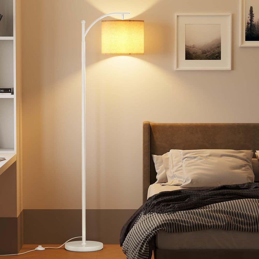 62 in. White Arc Floor Lamp, Modern Floor Lamp with 9W 3-Color Tempe Bulb,Metal Standing w/ Adjustable Hanging Lampshade price history on PriceWatchPro