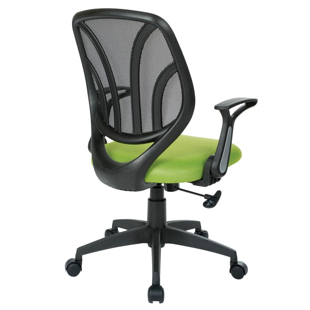 High-Back Swivel Task Chair with Adjustable Arms in Green Mesh