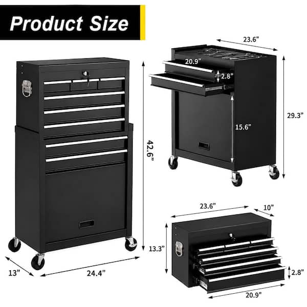 Heavy Duty 24 in. W x 13 in. D 8-Drawer Black Alloy Steel Rolling Tool Cabinet