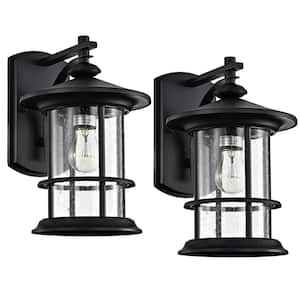 Vintage 1-Light Black Outdoor Wall Lantern Sconce with Clear Seedy Glass (Set of 2)