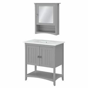 Salinas 31.89 in. W x 18.31 in. D x 34.06 in. H Single Sink Bath Vanity in Cape Cod Gray with White Wood Top and Mirror