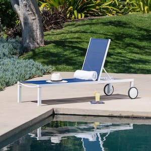 Peyton in White/Navy Aluminum Outdoor Chaise Lounge