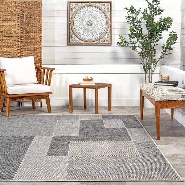 nuLOOM OWDN05A-71001010 7 ft. 10 in. x 10 ft. 10 in. Outdoor Gris Grey Machine Made Area Rug, Size: 0.25, Gray