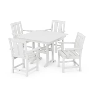Mission 5-Piece Farmhouse Plastic Square Outdoor Dining Set in White
