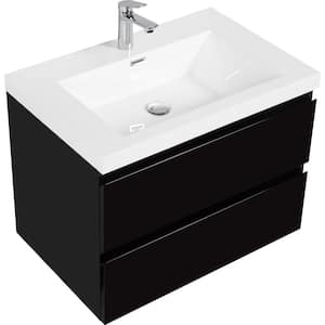 Modern Design 19.69 in. W x 29.53 in. D x 22.44 in. H Floating Bath Vanity in Black with Glossy White Premium Resin Top