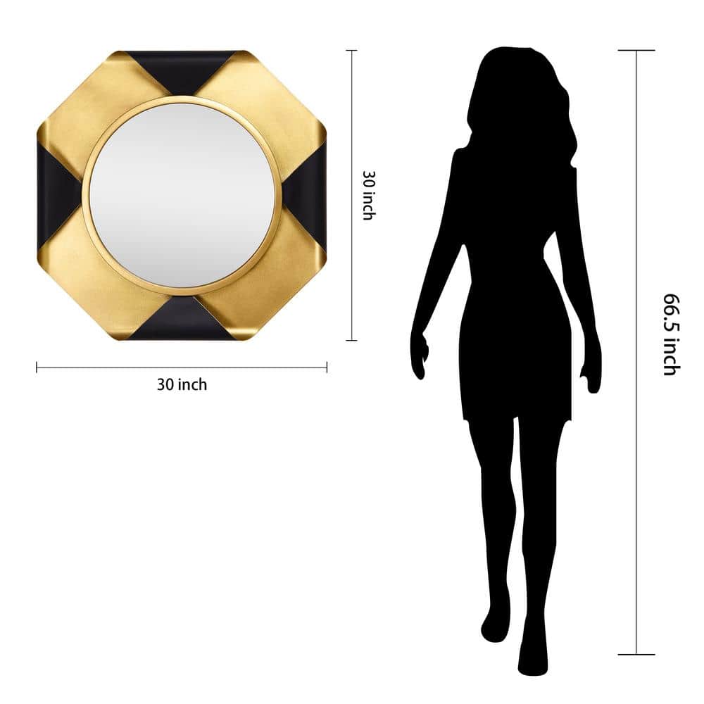 Round Gold Foiled Octagon Vanity Mirror with Curled Metal Frame