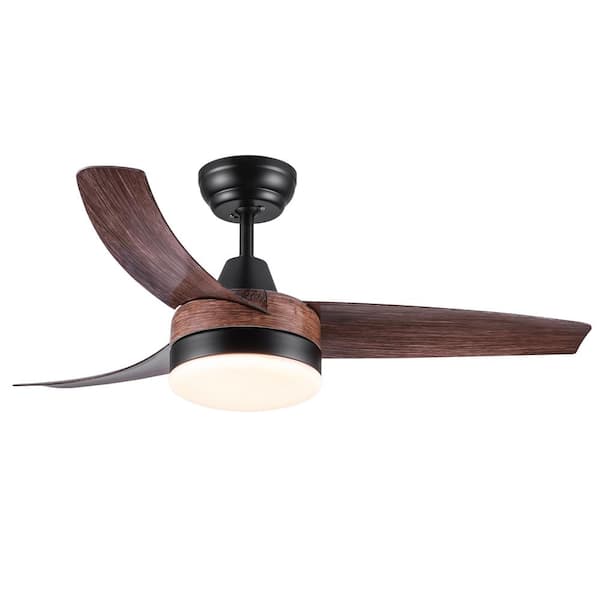 Runesay 42 in. Dimmable Integrated LED Light Indoor Black Remote Flush Ceiling Fan with Brown Wood Grain ABS Blade