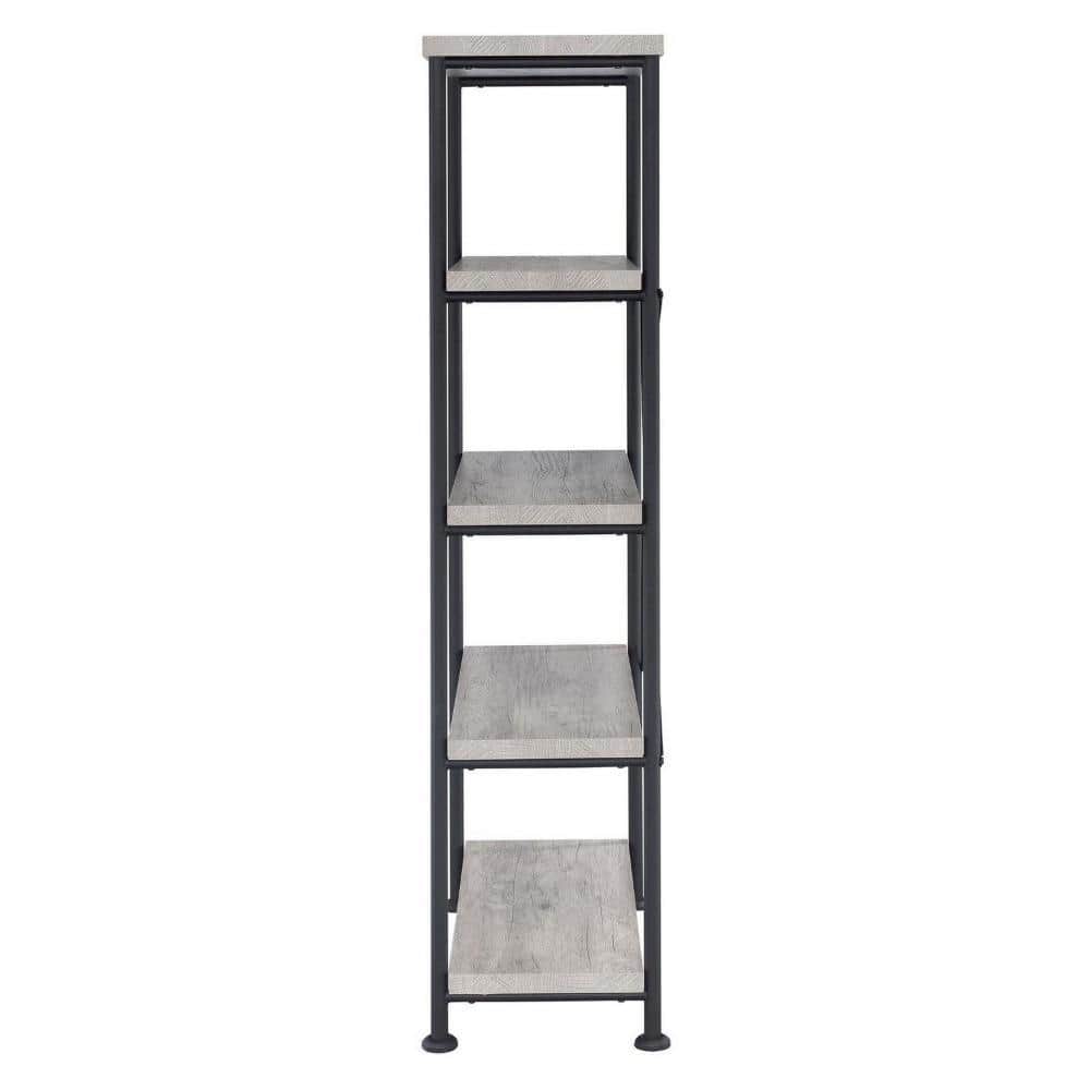 Gray Driftwood and Black Metal 4-Tier Bookcase