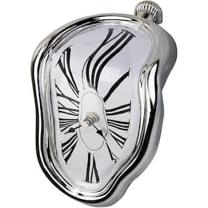 Decorative Dali Watch Melting Clock - Surrealistic Table Shelf Desk Fashion Melted Clock, Silver