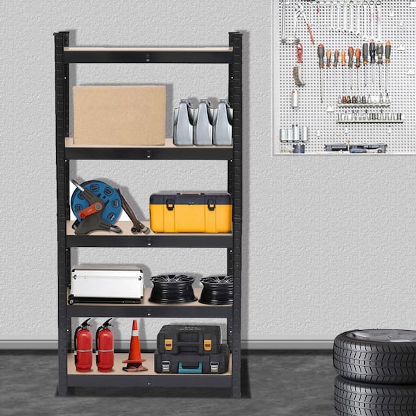 5-Tier Metal Storage Rack with MDF Boards, Heavy Duty Pantry Organizers