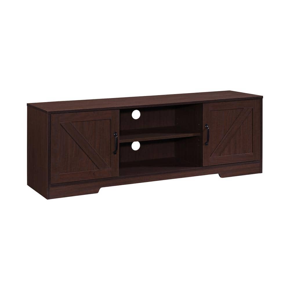 Walnut 59" Farmhouse TV Stand with Sliding Barn Doors
