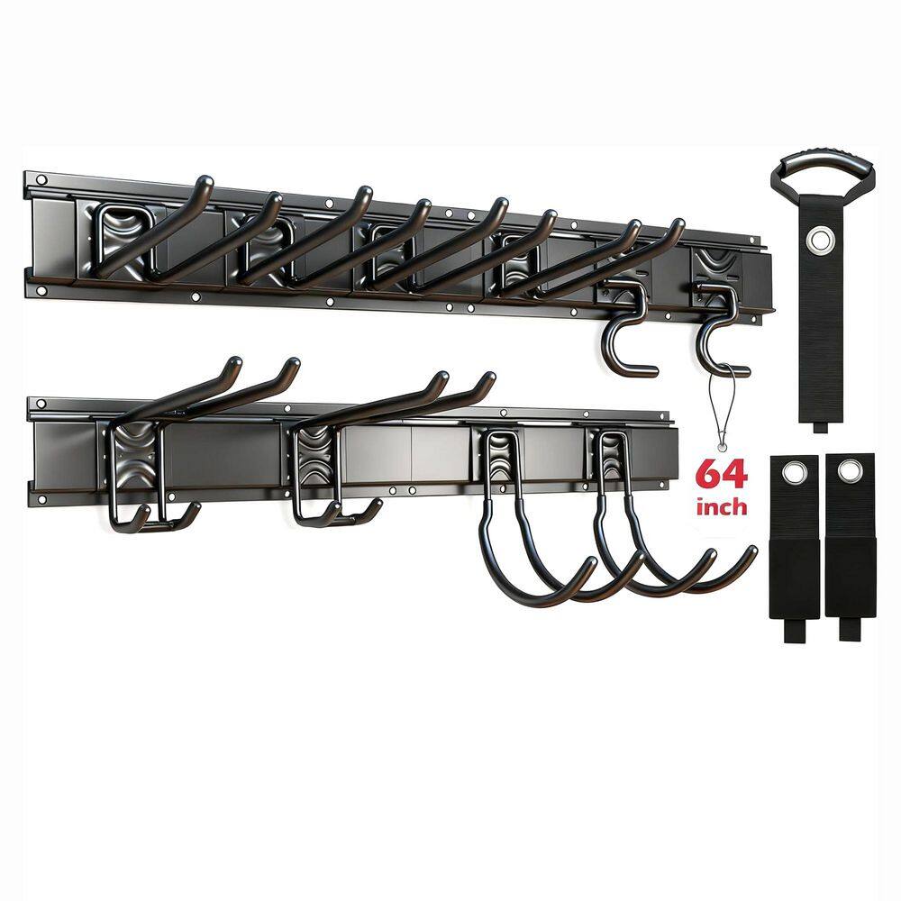64 in. Black Alloy Steel Adjustable Hooks Anti-Rust Tool Organizer Wall Rack with Rails Straps for Garage price history on PriceWatchPro