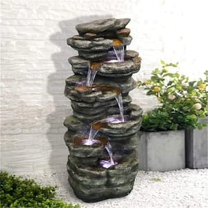 40 in. H Outdoor Cascading Waterfall Fountain with LED Lights, for Garden, Patio, Yard