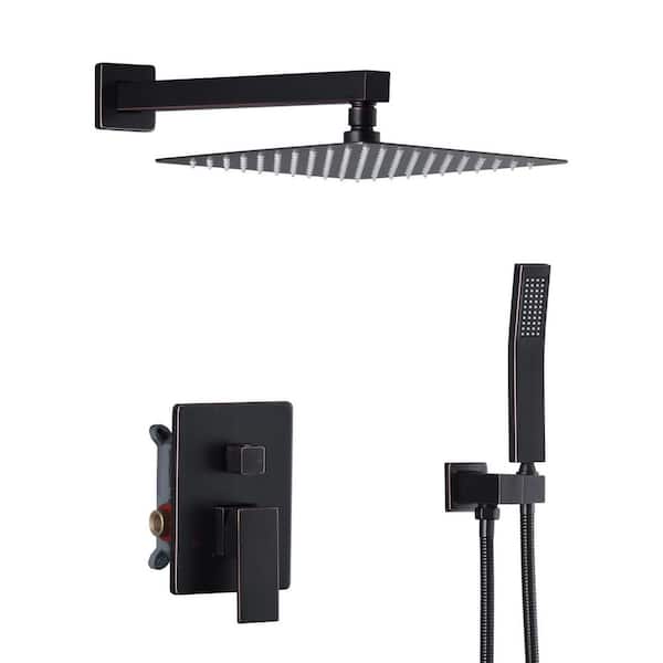 IVIGA Single Handle 1-Spray Dual Wall Mount 10 in. Fixed and Handheld Shower Head 1.8 GPM with Brass Rough-in Valve in Bronze