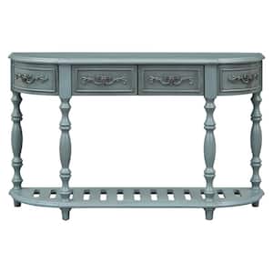 52.00 in. W x 13.00 in. D x 32.20 in. H Antique Blue Linen Cabinet Curved Console Table with 4 Drawers and 1 Shelf