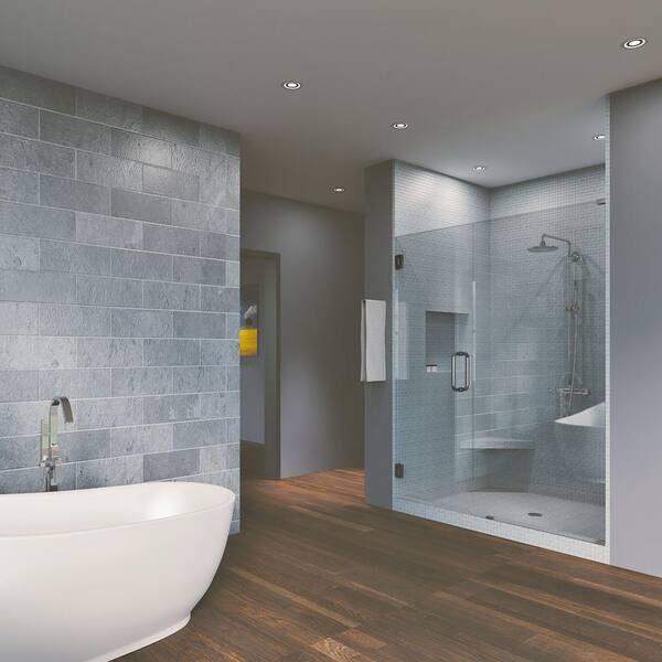 Unbranded 43.25 in. x 76 in. Frameless Hinged Reversible Shower Door and Panel in Brushed Nickel