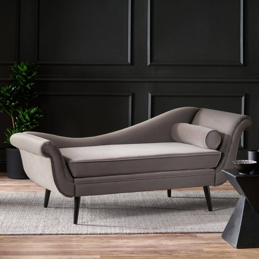 Taupe Velvet Chaise Lounge with Flared Arms