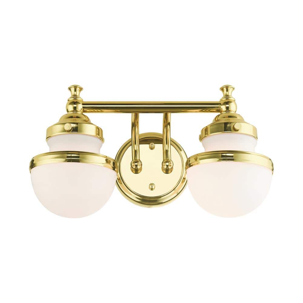 Oldwick Polished Brass 2-Light Vanity Sconce with Satin Opal White Glass
