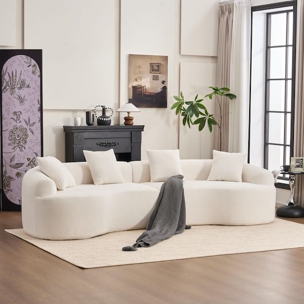 Harlan 110 in. Flared Arm Chenille Upholstery Curved Compression Sofa in White
