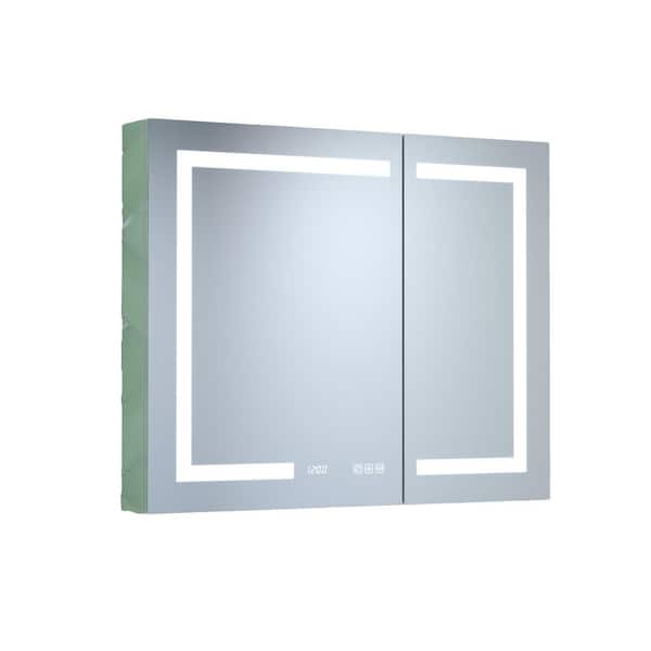 36 in. W x 30 in. H Rectangular Silver Aluminum Dimmable LED Light Recessed/Surface Medicine Cabinet with Mirror