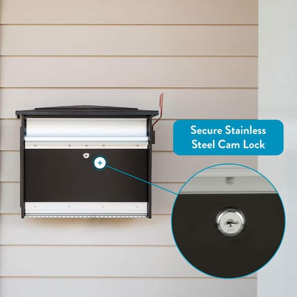 Mailsafe Black, Medium, Aluminum and Plastic, Locking, Wall Mount Mailbox