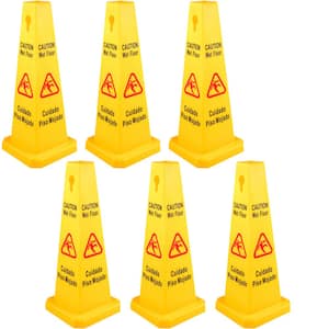Floor Safety Cone 26 in. Yellow Public Safety Wet Floor Cones 4 Sided for Indoors and Outdoors, (6-Pack)