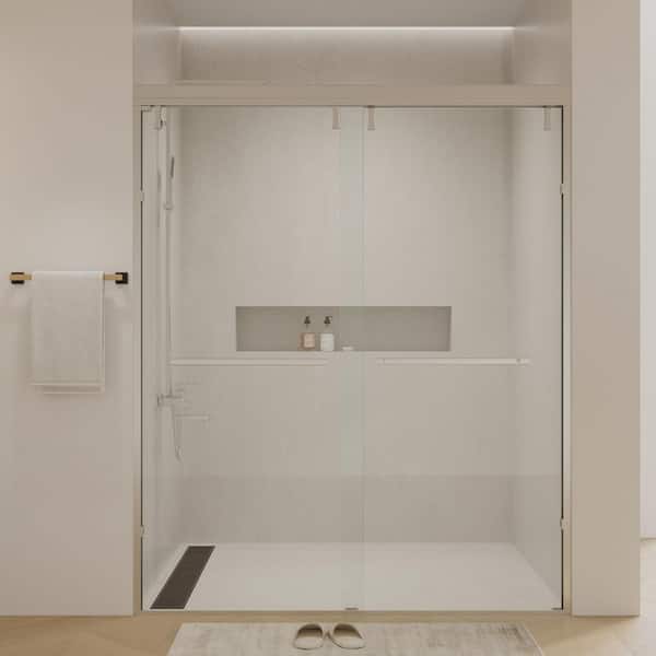 60 in. W x 76 in. H Semi-Frameless Double Sliding Shower Door with 5/16 in. Thick Tempered Clear Glass in Chrome