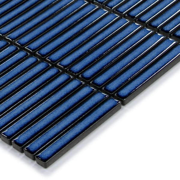 Stacked Blue 12 in. x 12 in. Glossy Porcelain Floor and Wall Mosaic Tile Kit Kat Finger Tile (5 sq. ft. /Case)