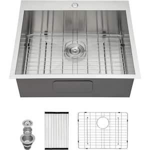 25 in. Drop in Single Bowl 18 Gauge Stainless Steel Kitchen Sink with Bottom Grids