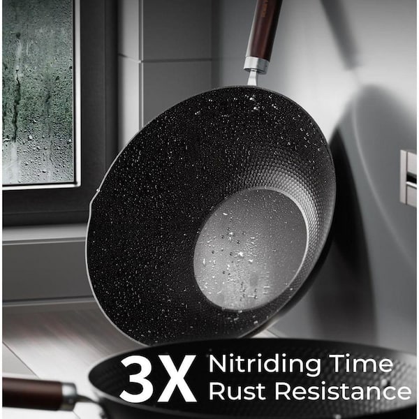 Lynzavix Tripole Nitrided Carbon Steel Wok Pan 11.8 in. Pre