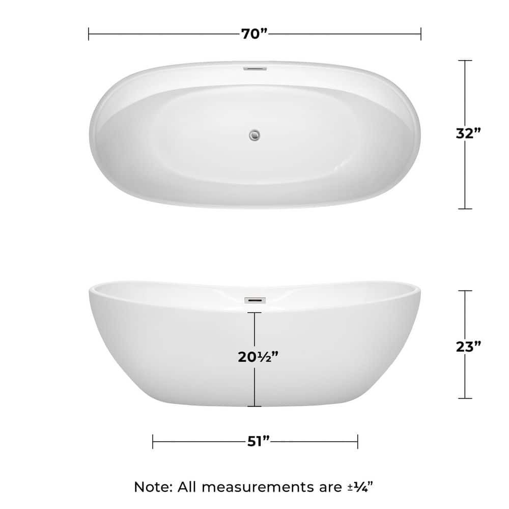 Rebecca 70" White Acrylic Freestanding Bathtub with Chrome Trim