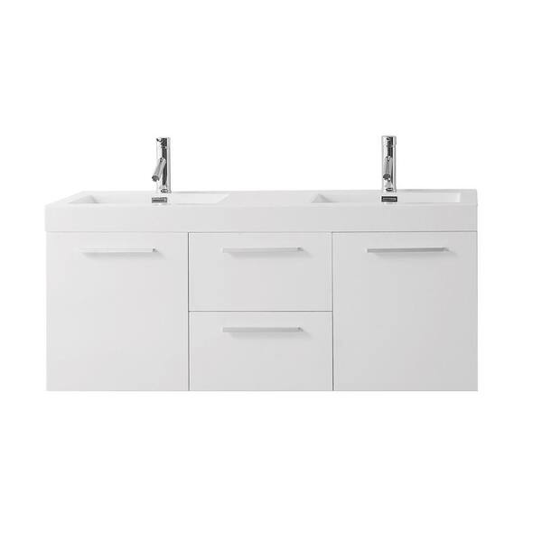 Virtu USA Midori 55 in. W Bath Vanity in Gloss White with Polymarble Vanity Top in White Polymarble with Square Basin and Faucet