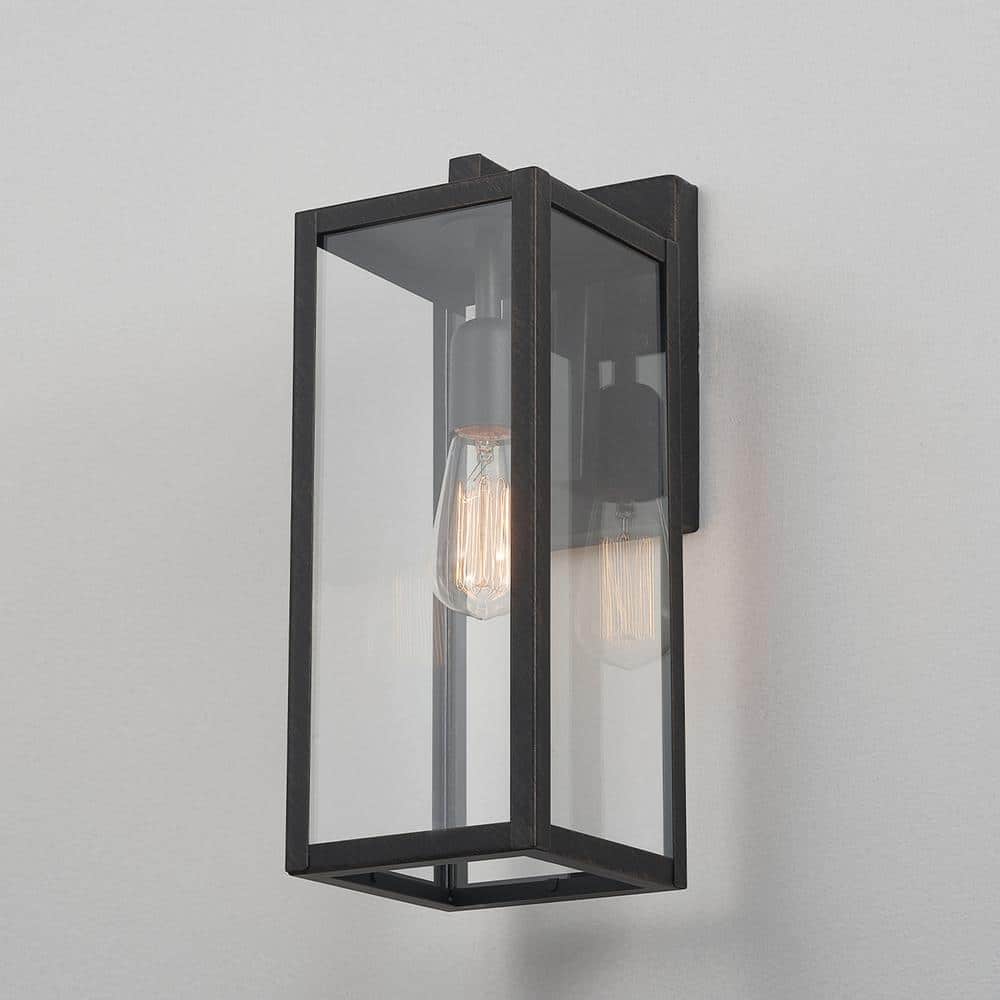 Bowery Brushed Dark Bronze Lantern Wall Sconce with Clear Glass