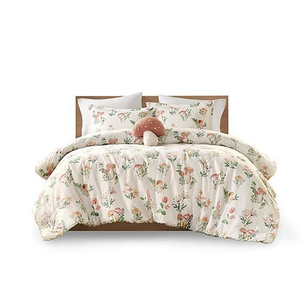 Unbranded 4-Piece Multicolor Queen Polyester Mushroom Garden Comforter Set with 2-Shams and Decorative Pillow