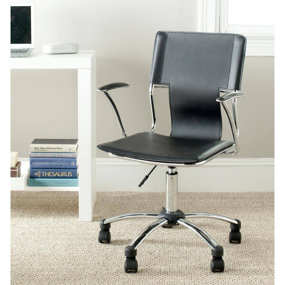 Transitional Kyler Black Leather & Metal Desk Chair