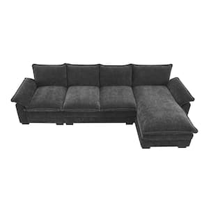 118 in. L-Shaped Chenille Sectional Sofa in. Gray with Double Seat Cushions