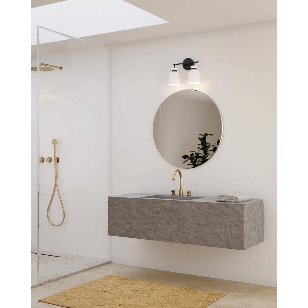 Lexie 14 in. 2-Light Matte Black Vanity Light with Opal Glass Shade price history on PriceWatchPro