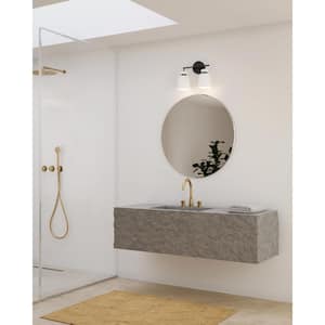 Lexie 14 in. 2-Light Matte Black Vanity Light with Opal Glass Shade