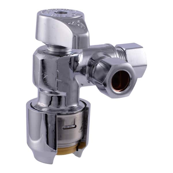 Max 1/2 in. Push-to-Connect x 3/8 in. O.D. Compression x 3/8 in. O.D. Compression Quarter-Turn Angle Dual Stop Valve