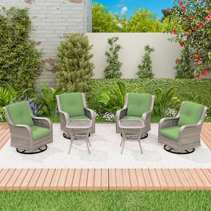 Gray 6-Piece Rattan Wicker Patio Conversation Set with Green Cushions Garden Lawn