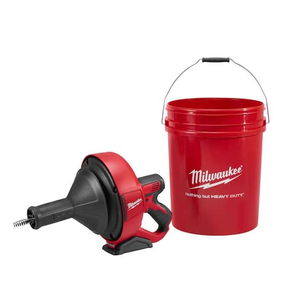 Milwaukee M12 12-Volt Lithium-Ion Cordless Drain Snake Auger With 5/16 in. x 25 ft. Cable, & 5 Gal. Storage Bucket