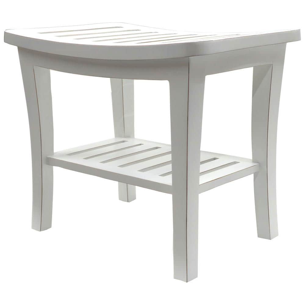 17.5 in. x 20 in. x 13.5 in. Distressed White Genuine Teak Bench
