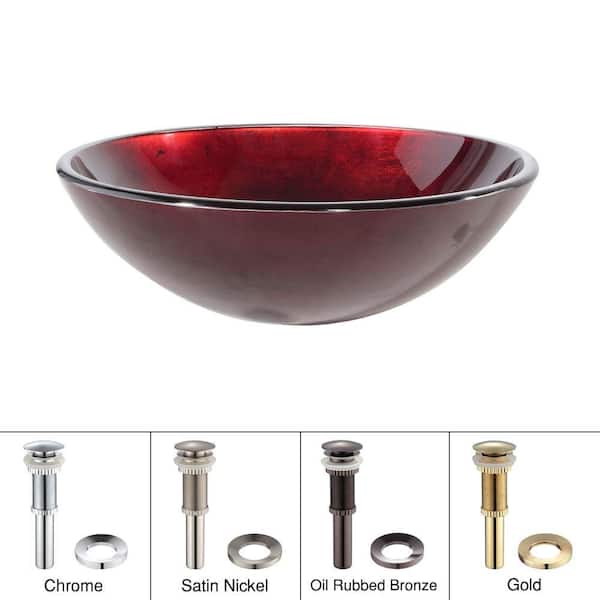 KRAUS Irruption Glass Vessel Sink in Red with Pop-Up Drain and Mounting Ring in Oil Rubbed Bronze