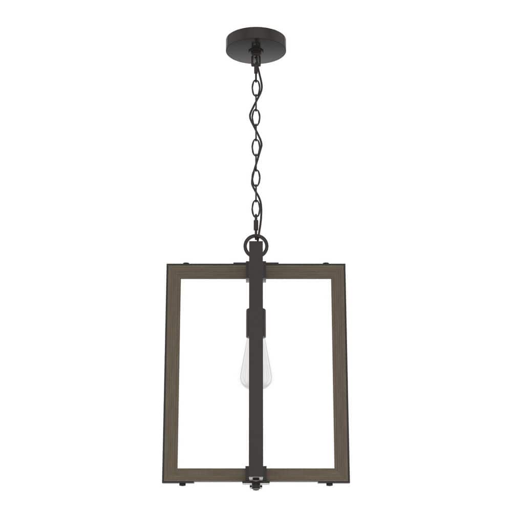 Noble Bronze and Oak 14" Geometric Pendant Light