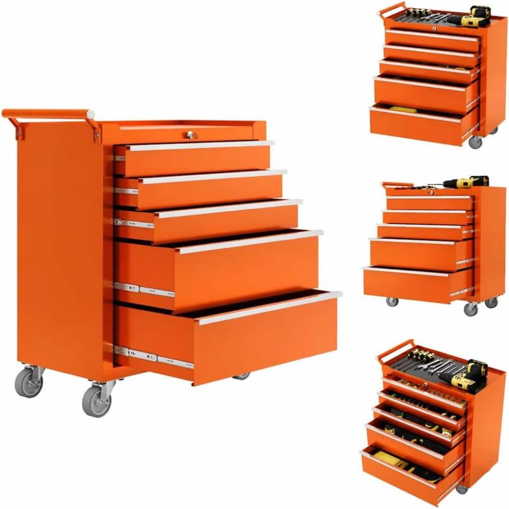 "5-Drawer Rolling Tool Chest with Drawers & Lock, 24"" Compartment Tool Box Cart with Lockable Wheels & Drawer Liners" price history on PriceWatchPro