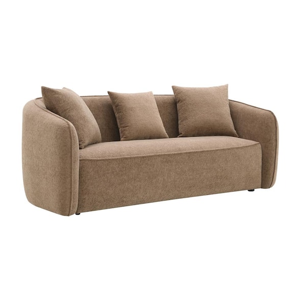 Keith 35 in. Rolled Arm Chenille Rectangle Sofa with 3 Pillows in. Brown Chenille