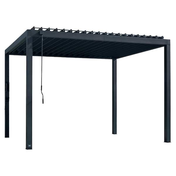 Sarasota 12 ft. x 10 ft. Black Powder Coated Steel Louvered Pergola with Integrated Drainage and Gutter Guards