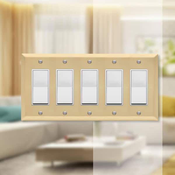 Metallic 5 Gang Rocker Steel Wall Plate - Satin Brass